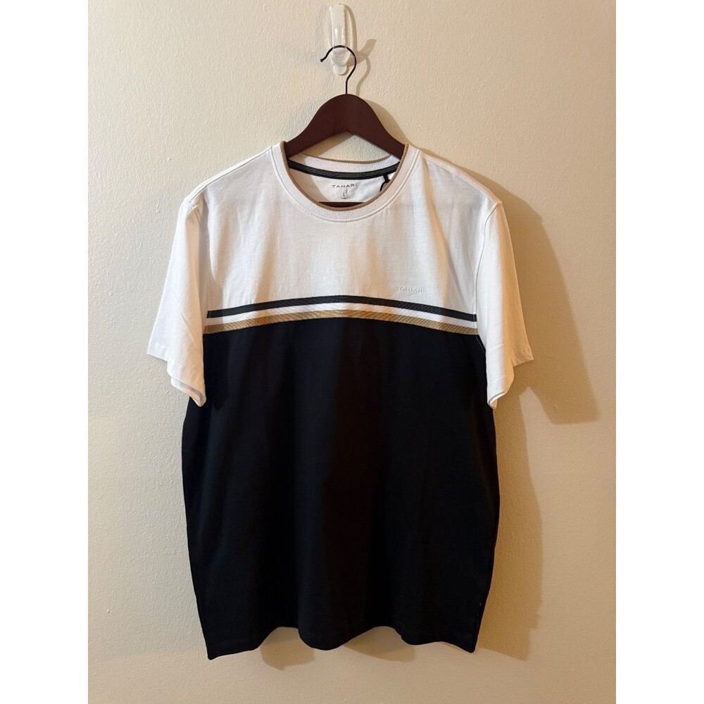 TAHARI T14SK125D Men's Colorblock Short Sleeve T-Shirt Large Black